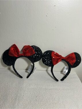 Kids Disney Sequin Minnie-Style Headband with Red Bow - Black